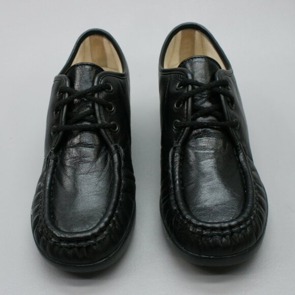 SAS Ladies 6.5 N Narrow Siesta Loafers Black Leather Comfort Wedge Moccasins USA - Picture 5 of 12